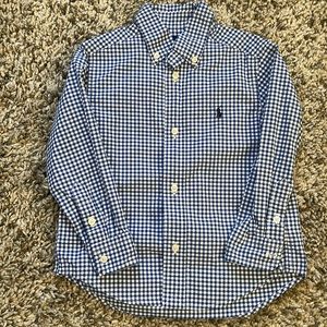Boys RL blue and white checked long sleeve button down